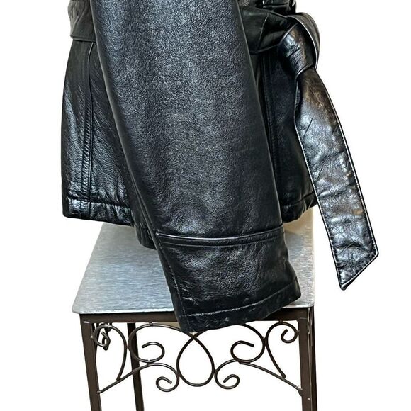 Wilson’s Leather Maxima vintage black leather belted button up jacket size L - Picture 8 of 16